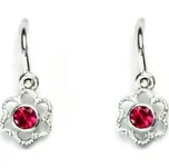 Zlaté dětské náušnice,bílé zlato,kytičky, zirkon v barvě rubínu, VE 197