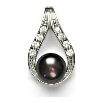 Přívěsek Zlatý přívěšek, bílé zlato, přírodní černá perla, 8 mm, přívěšek, P 1411