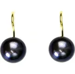 Zlaté náušnice, černá přírodní říční perla, žluté i bílé zlato - NK 1183 7,5 mm (perla 7,5 mm)