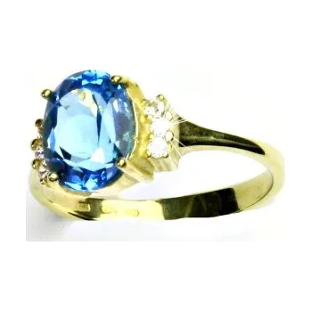 Drahý kámen Zlatý prsten, žluté i bílé zlato, prstýnek s čirými zirkony a přírodní topaz swiss - T 1497 (topaz 10x8 mm)