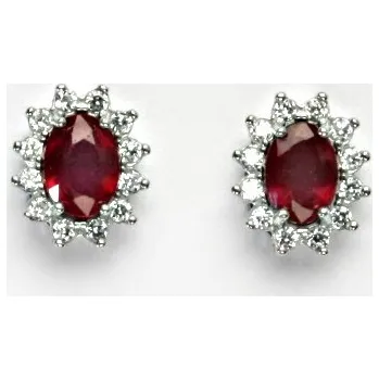 Drahý kámen Zlaté náušnice Kate, bílé i žluté zlato, přírodní rubín, čiré zirkony, NŠ 1480