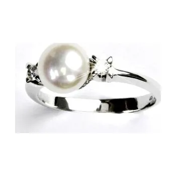 Prsten Zlatý prsten, přírodní říční perla bílá, bílé i žluté zlato - T 1207