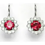 Zlaté náušnice, bílé i žluté zlato, zirkon rubín a čiré zirkony - NK 1495 (zirkon rubín 5,5 mm)