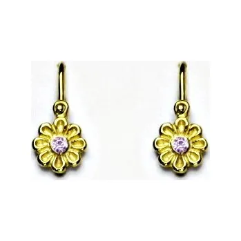 Náušnice Zlaté náušnice, růžový zirkon, žluté zlato, dětské náušnice VE 175