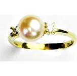Zlatý prsten, přírodní říční perla lososová, žluté i bílé zlato - T 1207