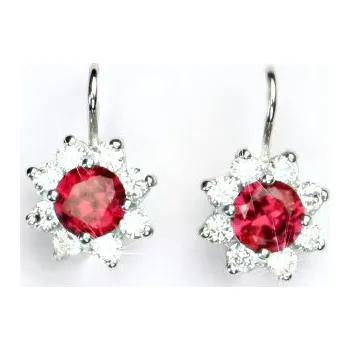 Náušnice Zlaté náušnice, čiré zirkony a zirkony rubíny, bílé i žluté zlato, VE 61