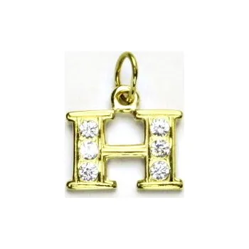 Přívěsek Zlatý přívěsek, žluté zlato, čiré zirkony, písmenko H , P 1106