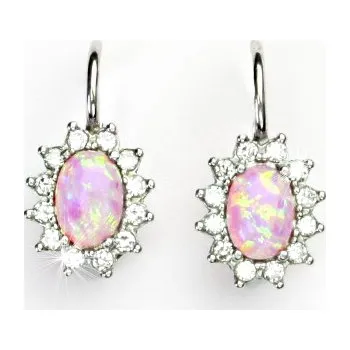 Náušnice Zlaté náušnice Kate, bílé i žluté zlato,synt. růžový opál., čiré zirkony, NK 1480