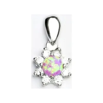 Přívěsek Zlatý přívěsek,bílé zlato, kytka,čiré zirkony a synt. růžový opál VP 135