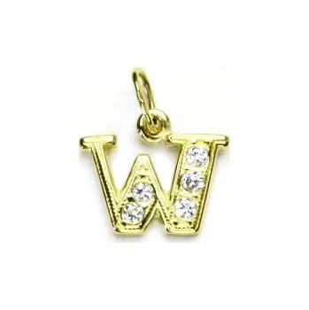 Přívěsek Zlatý přívěsek, žluté zlato, čiré zirkony, písmenko W, P 1106