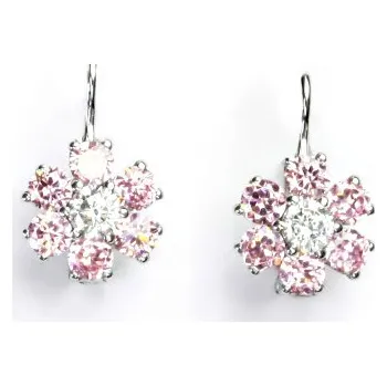 Náušnice Zlaté náušnice kytičky, bílé i žluté zlato, zirkony pink a čiré - VE 24