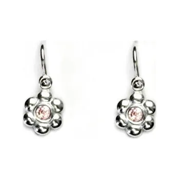 Náušnice Zlaté dětské náušnice, bílé zlato, růžový zirkon, kytička, VE 213