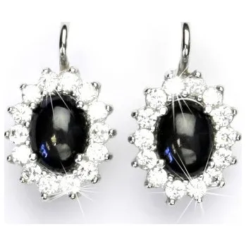 Drahý kámen Zlaté náušnice Kate, bílé i žluté zlato, přírodní safír a čiré zirkony - NK 1507 (safír 8x6 mm)