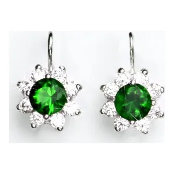 Náušnice Zlaté náušnice, čiré a zelené zirkony, bílé i žluté zlato, náušnice ze zlata, VE 61