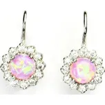 Zlaté náušnice, bílé i žluté zlato, čiré zirkony a růžový synt. opál - NK 1495