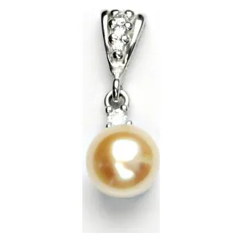 Přívěsek Zlatý přívěsek, přírodní říční perla lososová 8 mm, bílé zlato, P 1207/2