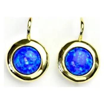 Náušnice Zlaté náušice, žluté zlato, syntetický tmavě modrý opál, NK 1472