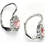 Zlaté náušnice, bílé a žluté zlato, růžový zirkon a čiré zirkony - NK 1495 (zirkon pink 5,5 mm)