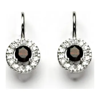 Náušnice Zlaté náušnice, bílé i žluté zlato, čiré zirkony, přírodní granát - VE 239