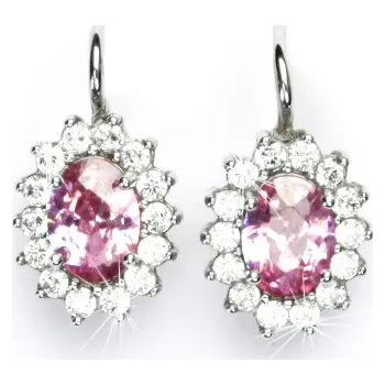 Náušnice Zlaté náušnice Kate, bílé i žluté zlato, růžový zirkon a čiré zirkony - NK 1507 (pink zirkon 8x6 mm)