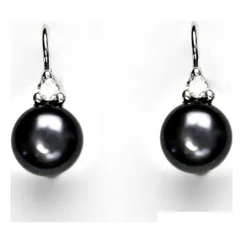 Náušnice Náušnice bílé i žluté zlato, šperky zlaté, přírodní perla černá, VE 120