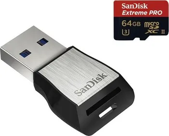 paměťová karta SanDisk Extreme Pro microSDXC 64 GB UHS-II U3 + USB čtečka (SDSQXPJ-064G-GN6M3)