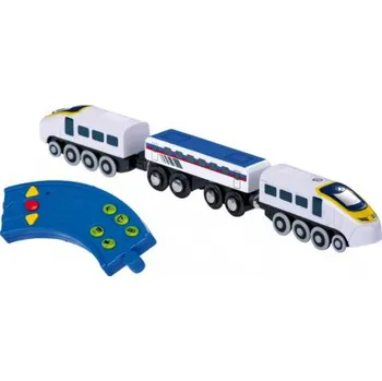 Vláček a vláčkodráha Dřevěné vláčky - Maxim vlak na dálkové ovládání (Maxim vlak na dálkové ovládání. Set Maxim vlak na dálkové ovládání obsahuje lokomotivu a vagon.)