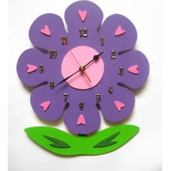 Hodiny Dětské dřevěné hodiny Květina - fialová běžný mechanismus