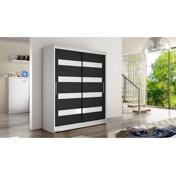 Šatní skříň Falco Wentura IV, bílá/černá+bílý pruh