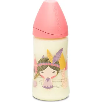 Suavinex Láhev Kulatá savička silikon 270 ml Růžový indián