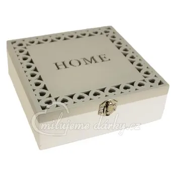 Šperk dřevěná svatební krabička HOME se srdíčky