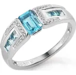 Klenoty Budín Luxusní zlatý prsten s pravými diamanty a modrým topazem vel. 57 3861721