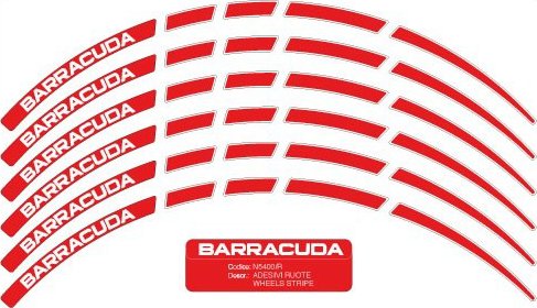 Proužky na ráfek Barracuda, červené s bílým nápisem 17/17"