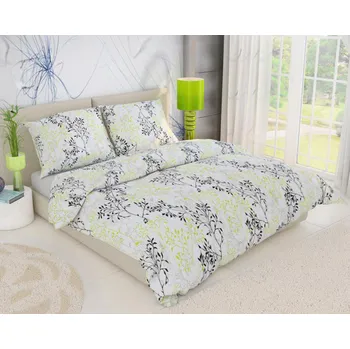 Povlečení Kvalitex Francouzské flanelové povlečení 200/220, 70/90 větvička zelená 