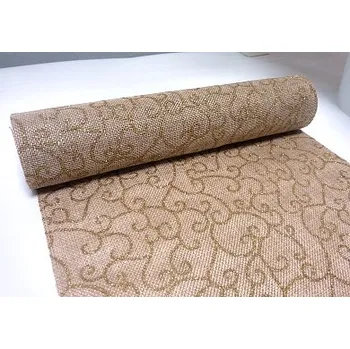 Svatební dekorace Juta přírodní se zlatým tiskem - 1 m