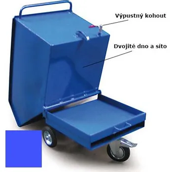 Odpadkový koš Výklopný vozík na špony, třísky 250 litrů, s dvojitým dnem, sítem a kohoutem, modrý