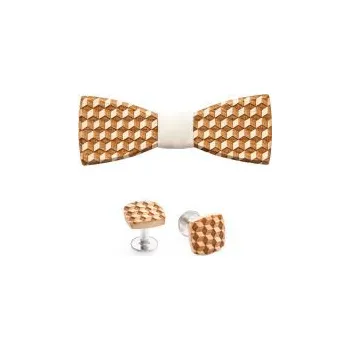 Motýlek Dřevěný pánský motýlek Cubo a dřevěné manžetové knoflíčky Cubo Cuff s doživotní zárukou a možnosti výměny či vrácení do 30 dnů zdarma - MBT119-MC118