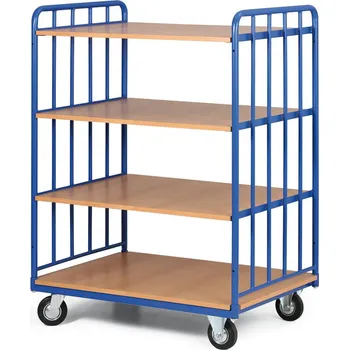 Policový vozík vysoký, dvě strany profilů, čtyři etáže z dřevotřísky, 200 kg