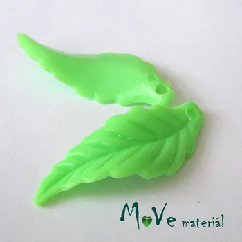 Dětské navlékací korálky Akrylové lístečky zvlněné, 2ks, zelené