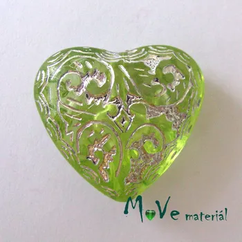 Dětské navlékací korálky Akrylové transp. srdíčko 24x22x11mm,1ks, zelené