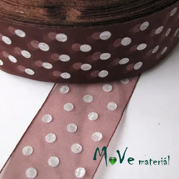 Stuha Šifónová stuha puntík 40mm, 1m, hnědá