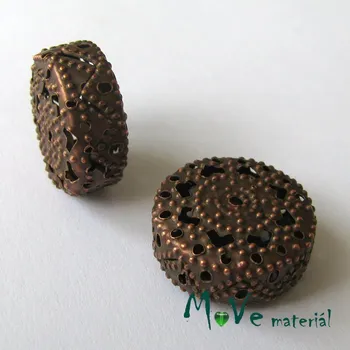 Dětské navlékací korálky Filigránový korálek placka, staroměděný, 1ks