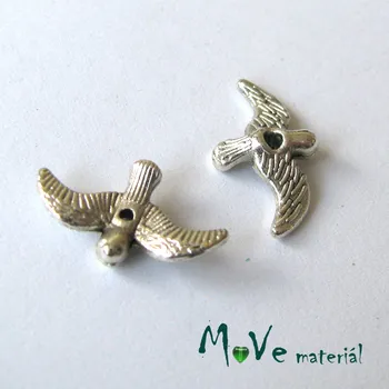 Dětské navlékací korálky Kovový korálek PTÁK 17x10x2mm, 2ks, starostříbro