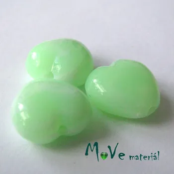 Dětské navlékací korálky Akrylová srdíčka žíhaná 14x14x6mm,3ks, sv. zelená