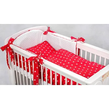 Příslušenství pro dětskou postel a kolébku Sada do postýlky MINKY 3-dílna - Povlečení + mantinel - Hvězdičky Červená 120x90 cm