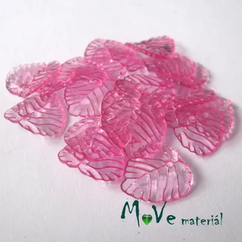 Dětské navlékací korálky Akrylové transparentní lístečky, 20ks, fuchsiová