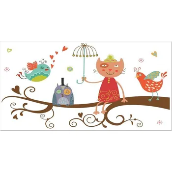 Samolepící dekorace Větev plná zvířátek samolepka na zeď - L