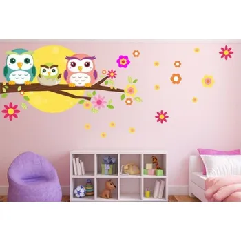 Samolepící dekorace Sovy na větvi samolepka na zeď S