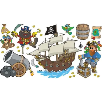 Samolepící dekorace Piráti a pirátská loď samolepka na zeď - S