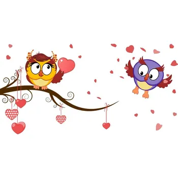 Samolepící dekorace Zamilované sovičky samolepka na zeď - XXL